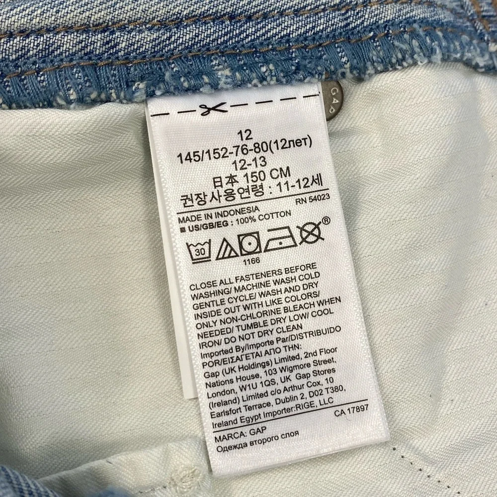 GAP Denim Girl’s High Rise Light Wash Destructed Denim Jean Skirt size 12